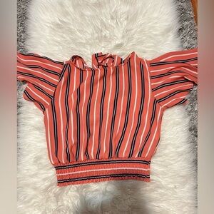 Coral & Navy Striped Cropped Top